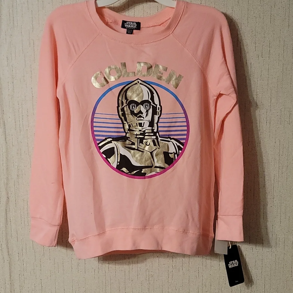 STAR WARS GIRL'S GOLDEN 3-CPO SWEATSHIRT: PINK: NEW WITH DEFECT: SZ L (10/12)